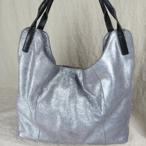 Sondra Roberts Soft Suede Shimmer Metallic Tote Shoulder Hand Bag Silver - Picture 1 of 13